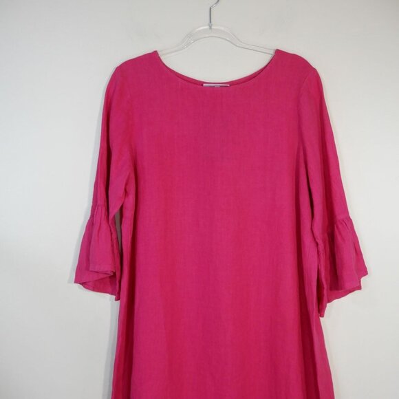 BRYN WALKER Phryne Shift DRESS Pink Linen Crew Neck Ruffled Bell Sleeve NEW $203 - Picture 4 of 8